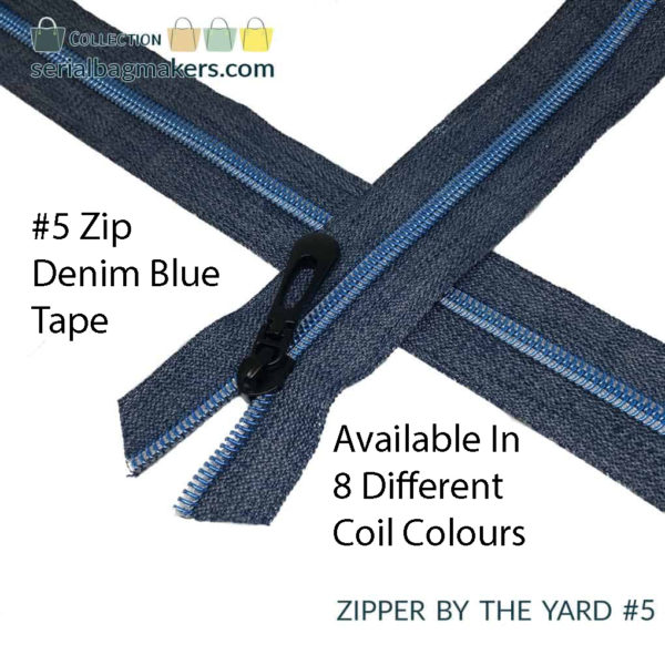 Serial Bagmakers 5 Zip By The Yard 3 Metres Blue Denim Tape Sew Hot